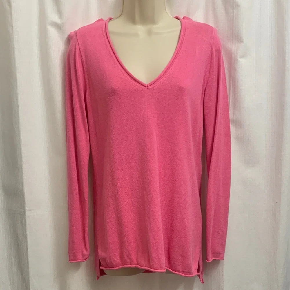 J.Crew Pink V-Neck Sweater Lightweight Luxury Linen Blend